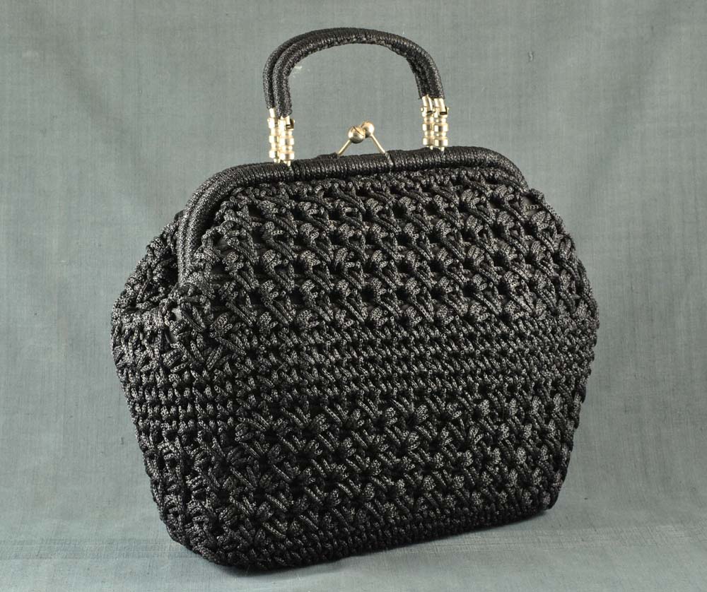 Sac à Main Vintage Des Années 1930 En Tissu Bleu - Fermoir Chromé, Made In France